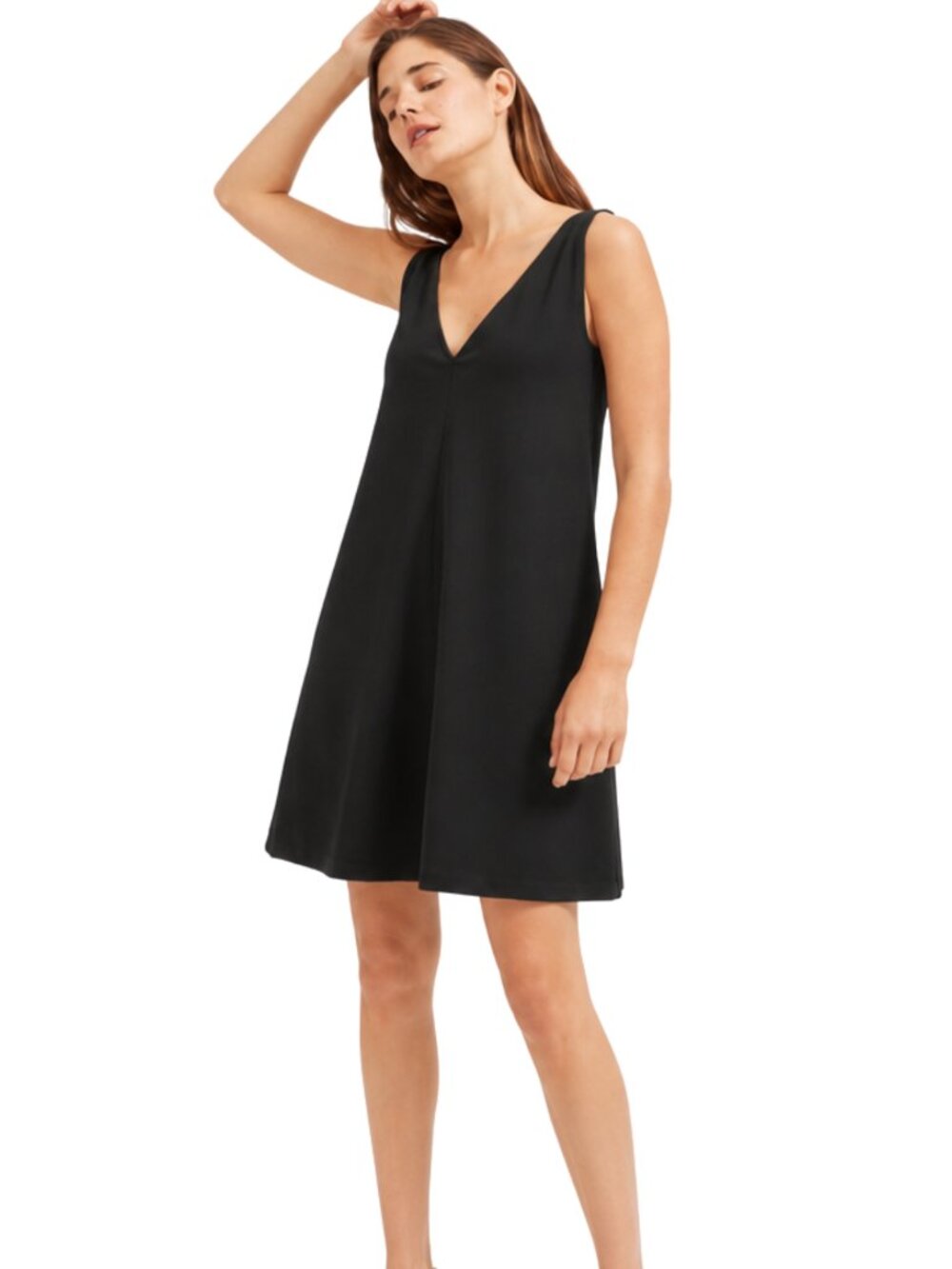 Everlane The Deep V-Neck A-Line Mini 00 Black‎ Dress